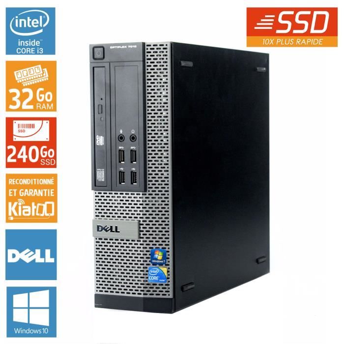 Pc bureau DELL OPTIPLEX 3010 intel core i3 ram 240 go disque dur ssdordinateur de bureau w10