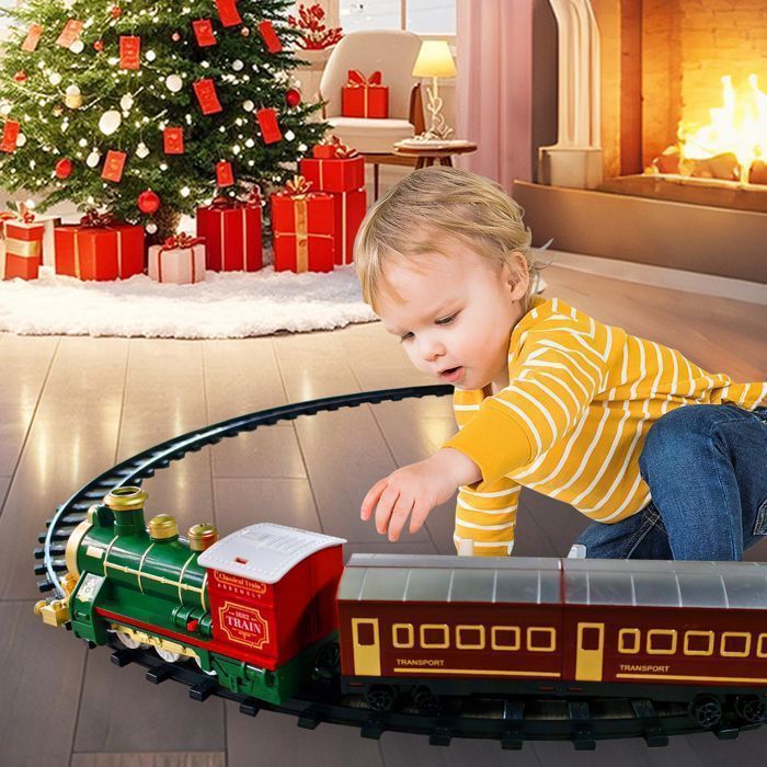 Train électrique De Noël Pour Sapin - 6 Rails + 4 Wagons Dont Père Noël - Jouet Enfant 3-8 Ans - Décoration Festive