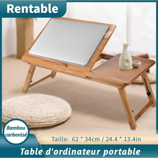 Bureau Portable Bambou Pour Ordinateur Portable – Plateau Inclinable, Pieds Pliants, 50x30 Cm