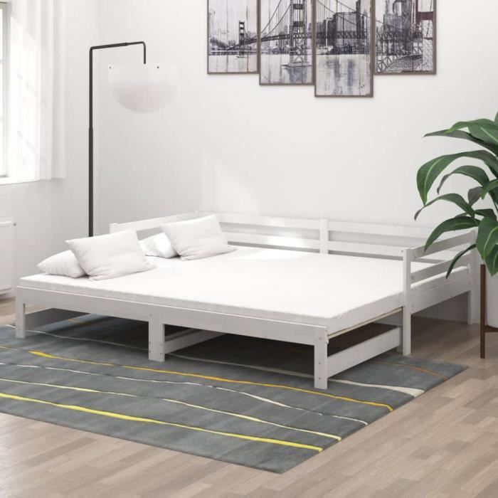 MEN® Lit coulissant Blanc Bois de pin massif 2x(90x200) cm A806951 92431