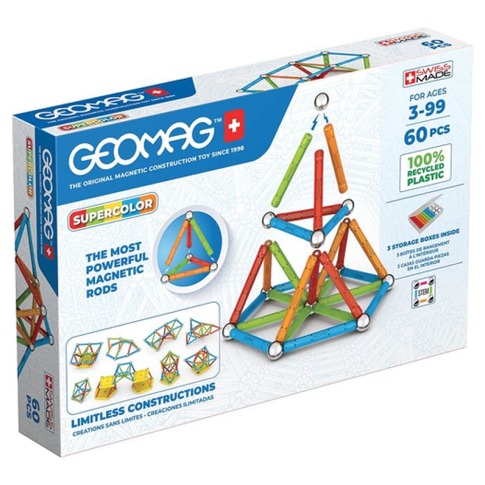 Jeu de construction magnétique - GEOMAG - Supercolor Recycled 60 pièces - Créativité - Magnétisme - Écoresponsable
