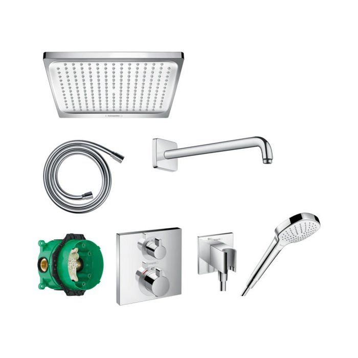 Pack encastré douche Crometta E 240 EcostatE Square Chromé - HANSGROHE - Laiton - Economie deau - Jet Rain
