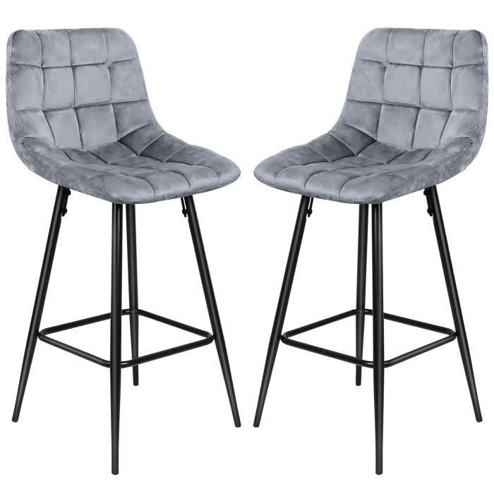 kedia. lot de 2 chaises hautes de salle à manger, pieds en fer velours (pieds 60cm) gris clair