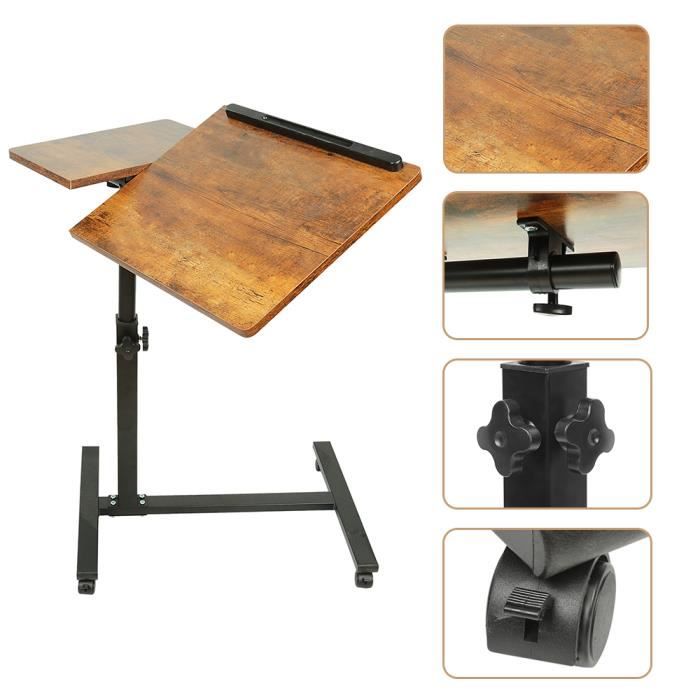 Table de Bureau Informatique Roulante de Lit Canapé avec 2 étagères