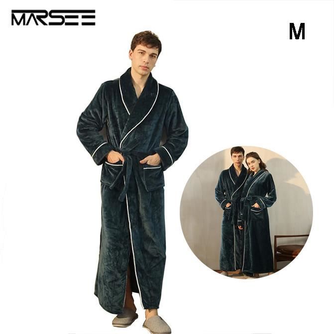 Peignoir Homme En Flanelle Coton - Long, Sans Capuche, Avec Ceinture Et Poches - Confortable Maison