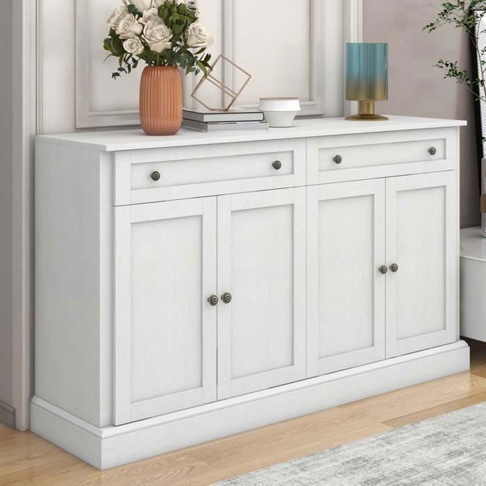 Buffet avec 4 portes et 2 tiroirs moderne pour salle à manger et salon 150 x 86 x 40 cm - Blanc antique