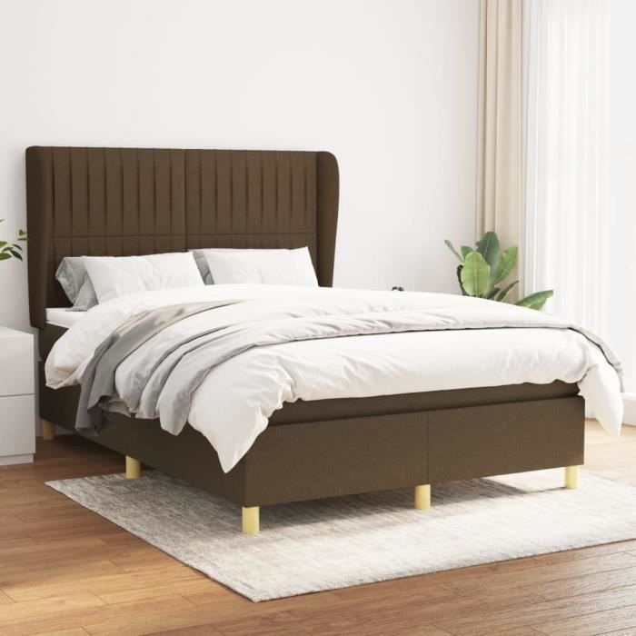 Lit à sommier tapissier - MOTHINESSTO - LY2594 - 140x190 cm - Matelas ressorts ensachés - Marron foncé