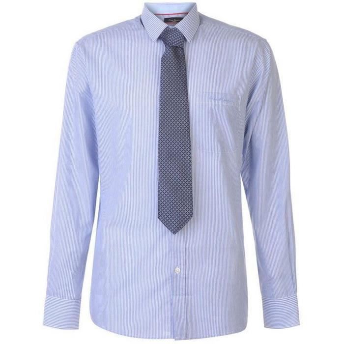 Chemise En Coton Homme Pierre Cardin Bleu A Rayures Avec Cravate