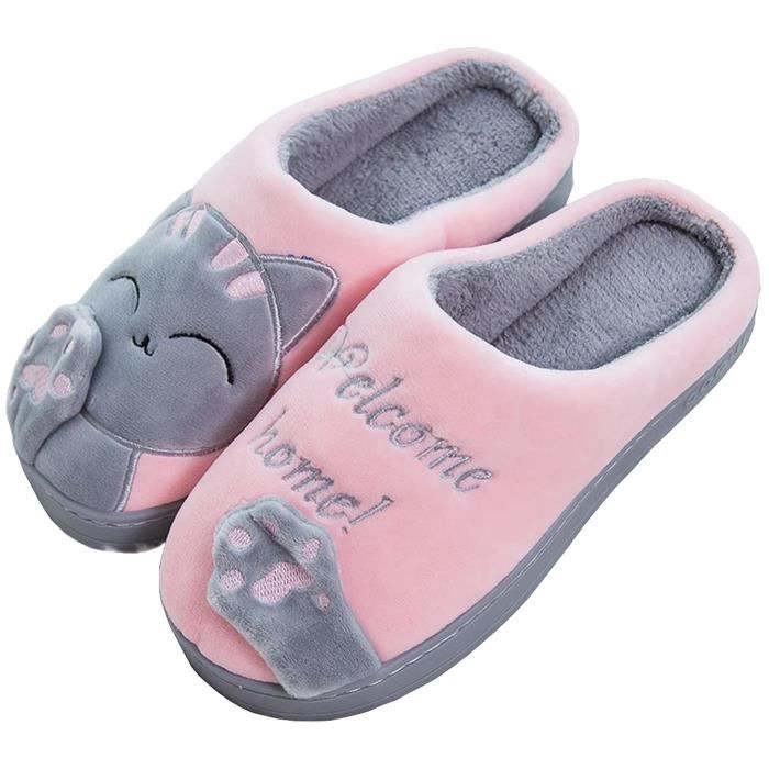 Rojeam Chaussons Chaudes Femme Homme Pantoufles avec Fourrure Confortable Mignons Hiver Intérieur Extérieur