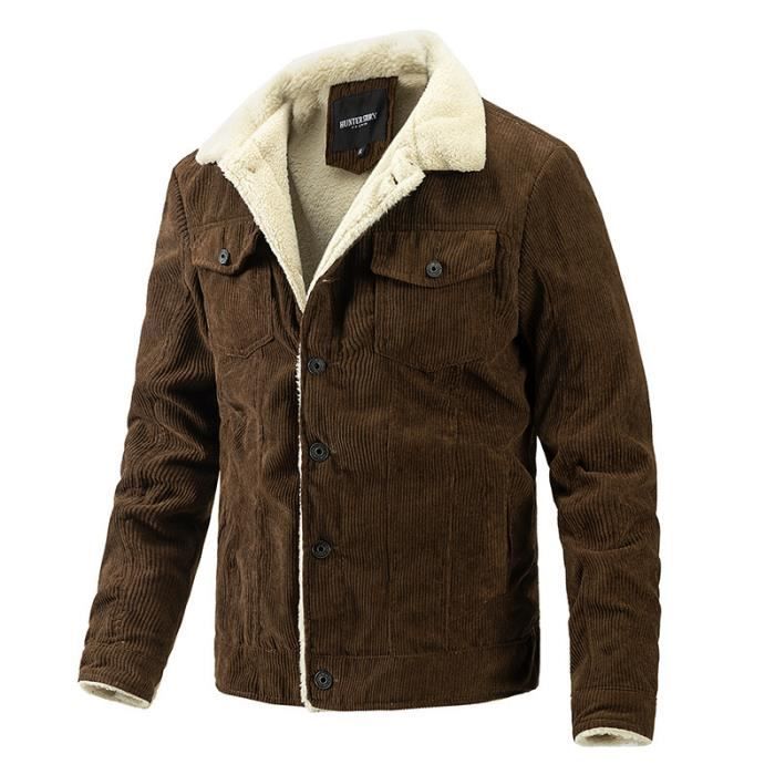 Veste Homme Velours Côtelé – Blouson Automne Avec Boutons-pression, Poches Cargo, Style Vintage Coupe-vent
