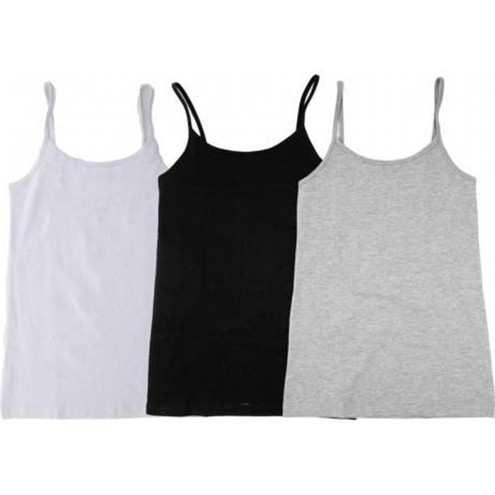 Torrente Couture Lot de 3 débardeurs fines bretelles Bella Noir, Gris, Blanc Femme