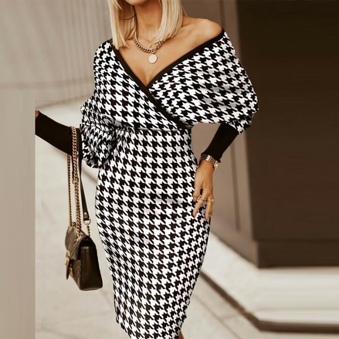 Robe Velours Femme Manches Longues Col V Moulante – Robe Soirée Hiver Cocktail Fête Club Élégante