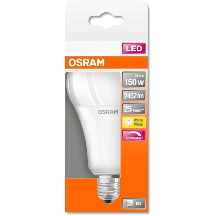 Ampoule LED E27 dépolie 16 W=2500 lumens blanc chaud OSRAM, 1330318, Ampoule, luminaire et eclairage
