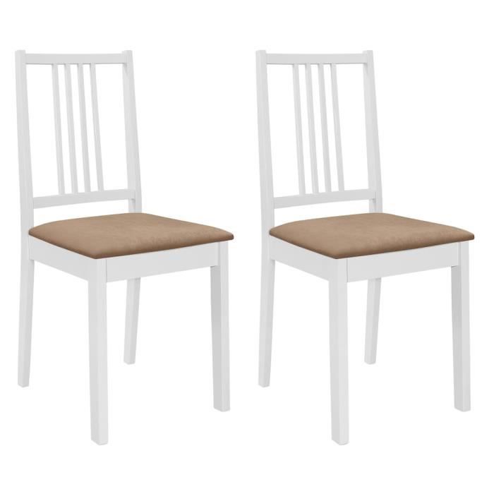 Lot de 2 Chaises à dîner avec coussins Blanc Bois solide