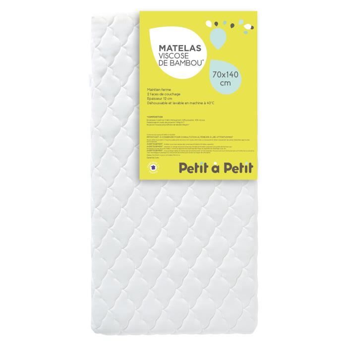PETIT A PETIT Matelas bébé Viscose Bambou 70x140 cm réversible Certifié Oeko-Tex maintien ferme 12 cm