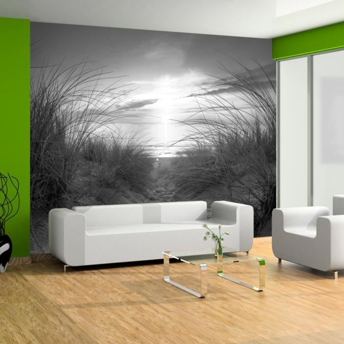 Papier peint Paysages plage (noir et blanc) 400x280 cm - Papier peint panoramique - Intissé