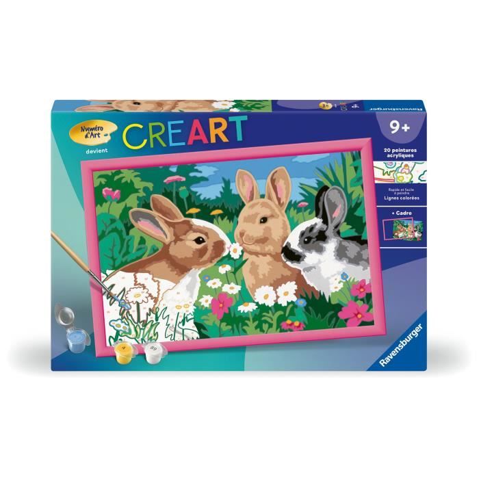 CreArt Kids 31x21cm Lapins dans le pré Kit de peinture par numéros Numéro d'Art Dès 25847 Ravensburger