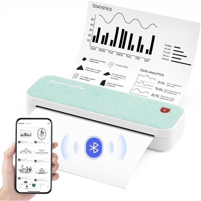 M08F Imprimante Thermique, A4 Portable Imprimante Mobile Et Sans Fil
