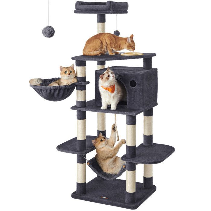 FEANDREA Arbre à chat, Hauteur de 96 cm, hamac, grotte, poteaux en sisal,  avec Planche à gratter, Gris clair, PCT51W - Cdiscount Animalerie