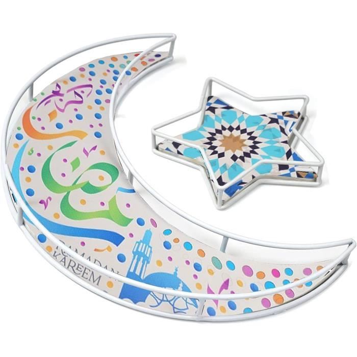 ENAIAH Assiette Ramadan Aïd Mubarak - Plateau décoratif - Plateau de décoration - Lune et étoile Aïd Mubarak - Plateau