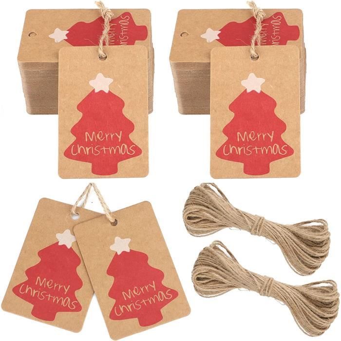 G2PLUS 100 Étiquettes Kraft Avec Ficelle De Jute 30M - Étiquettes Cadeaux Mariage, Anniversaire, Noël 7x4cm