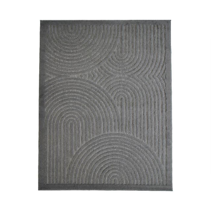NEW AGE DECO - Tapis pour dehors et dedans motif art déco en relief gris 160 x 220 cm