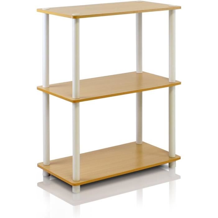 Étagère D'Angle à 3 Niveaux Furinno Turn-N-Tube - Hêtre/Blanc - 29.5x29.5x75 Cm - Assemblage Facile