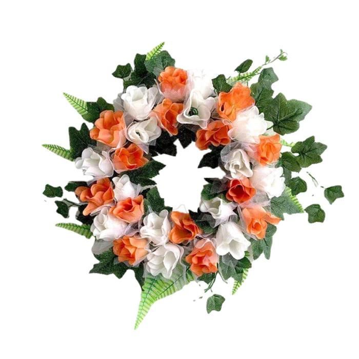 Couronne De Porte Décorative - Fleurs Artificielles - Couronne D'orchidée - Guirlande De Bienvenue - Couronne De Porte - Couronne Murale En Métal - Anneaux Décoratifs Pour Mariage, Salon, Mariage