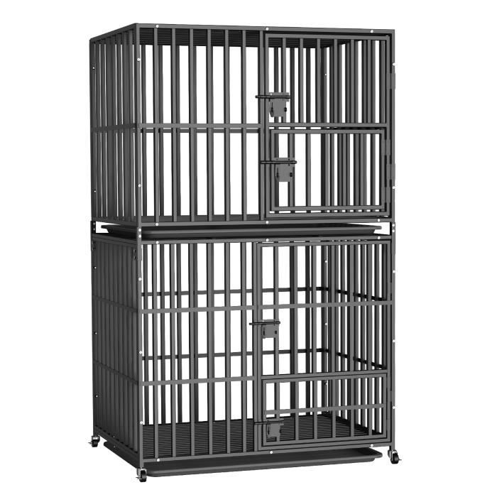 Meilleurs prix pour Cage pour Chien Grande Taille à Deux Niveaux Caisse de Transport sur Roulettes 95x57x144cm