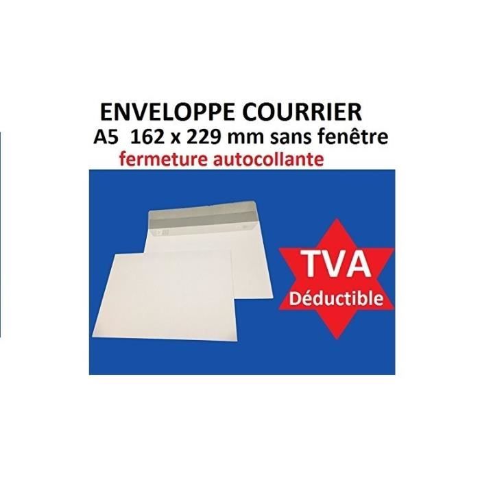 Lot de 1000 enveloppe courrier A5 - C5 papier velin blanc 90g format 162 x  229 mm une enveloppe blanche avec fermeture bande - Cdiscount Beaux-Arts et  Loisirs créatifs