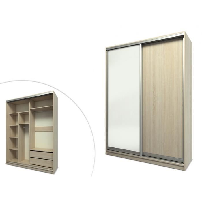Armoire Zoya 2 Portes Coulissantes L 160 Cm Chene Et Blanc Achat Vente Armoire De Chambre Armoire Zoya 2 Portes Cdiscount