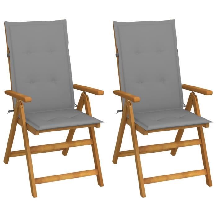 VIDAXL Chaises inclinables de jardin avec coussins Bois d'acacia - vue 7