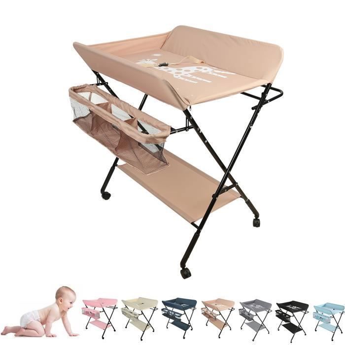 Rose Table à Langer mobile avec roulettes Willonin® Plan à Langer Pliable pour bébé 0-2 ans Étagère de range et Hauteur réglable