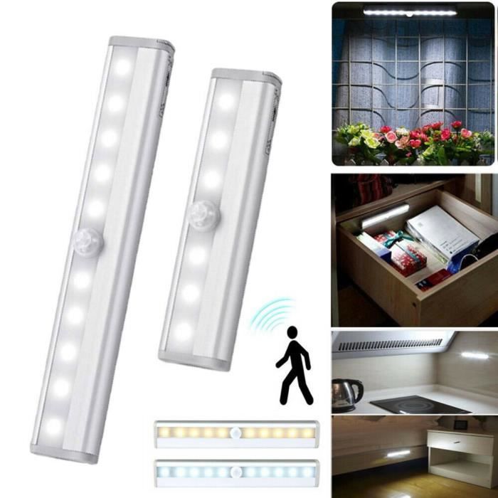 Éclairage Garde Robe ECLAIRAGE DE MEUBLE,Cool White-10Leds--Lampe LED avec capteur de ...