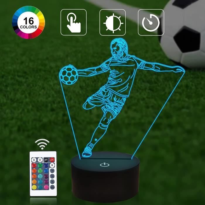 Veilleuse de football 3D avec télécommande et contrôle tactile, plusieurs  couleurs et modes clignotants et luminosité ajustée, alimentée par USB et  batterie