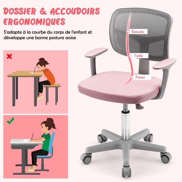 Chaise Bureau Enfant,fauteuil Bureau Enfant,ergonomique En Maille Respirante,dossier Réglable