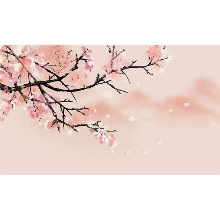 Papier Peint Panoramique 350 X 256 Cm Fleurs De Cerisier De Montagnes De Style Japonais Papier Peint Intissé Poster Tableaux Muraux Tapisserie Photo Trompe L'oeil Pour Chambre Salon Décoration Murale
