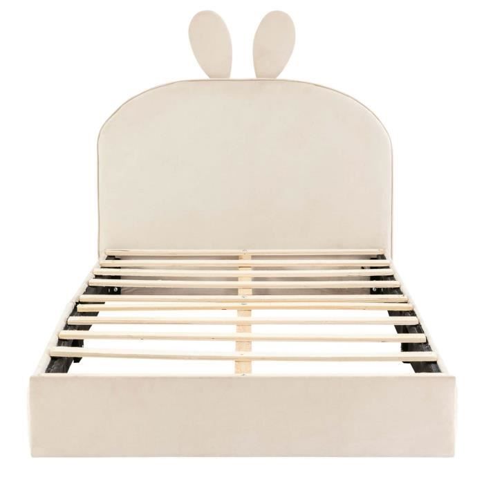 Lit Enfant 90x200cm Lapin Avec 2 Tiroirs - Laine De Mouton Blanc Rembourré