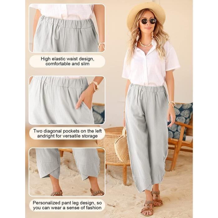 Pantalon Fluide Femme D contract Pantalon Large en Coton