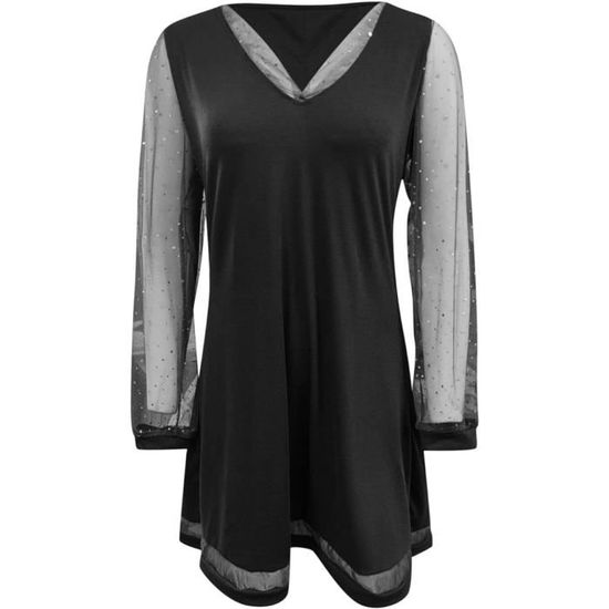 Robe Tunique Femme Col V - Chic Et Élégante - Soirée Ou Fête - Manches Longues - Polyester