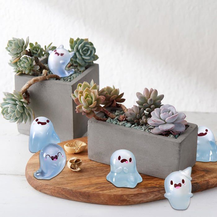 Lot de 10 figurines lumineuses elfes arbres en résine - Décoration miniature jardin - Hauteur 3
