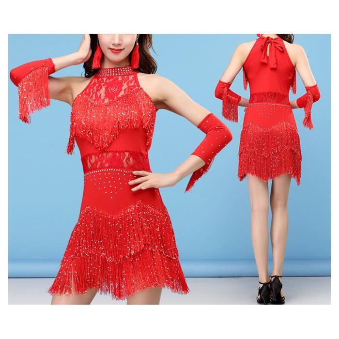 Femme Halter Neck Danse Élégant Robe Professionnelle à pampilles ...