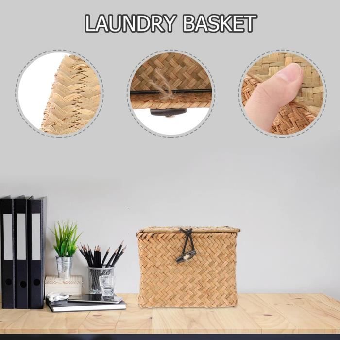 Lot De 3 Paniers De Rangement En Résine Tressée Blanche Avec Couvercle - Arpan - Pour Maison, Salle De Bain