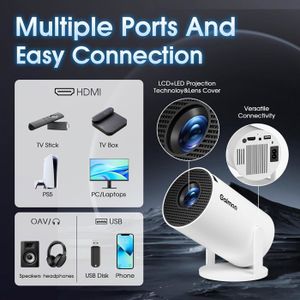 Mini Projecteur 4K Portable WiFi 6 - Android 11, Support 180°, Correction Automatique, Idéal Pour Cinéma Maison