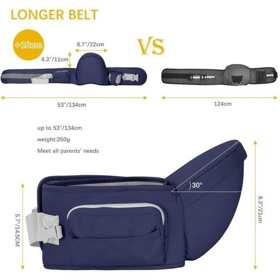 Porte-Bébé Ventral HOTUT - Siège Hanche Ergonomique - 3 à 36 Mois - Réglable - Noir