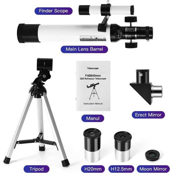 ALEENFOON Télescope Pour Enfants – 20X/60X, Trépied, Boussole, Chercheur D'étoiles – Idéal Pour Débuter L'astronomie