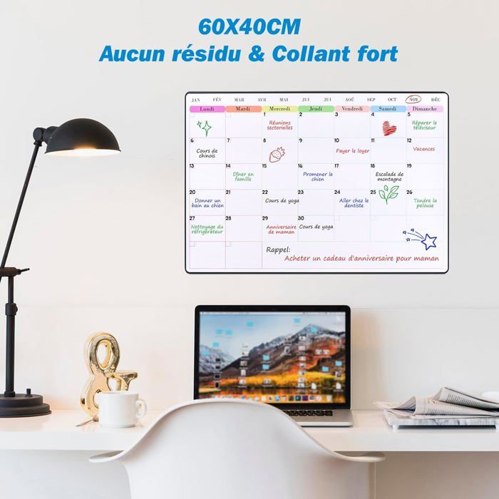 Calendrier Mural Effaçable à Sec – Planificateur Mensuel 2025-2026, Papier Épais 200g – Horizontal Ou Vertical, Grands Blocs