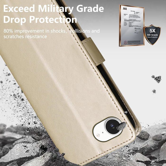 Coque Portefeuille IPhone 16e - Étui Cuir Rabat Magnétique Porte-Cartes