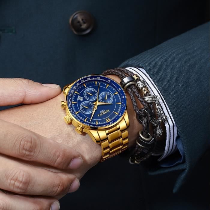 NIBOSI Luxe Affaires Hommes Montre Acier Inoxydable Relogio
