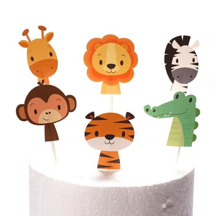YIQXKOUY Lot de 30 décorations de gâteau d'animaux de la jungle - Décoration de gâteau - Écureuil, zèbre, hippopotame, girafe - Pour fête sur le thème des animaux de safari, fête prénatale